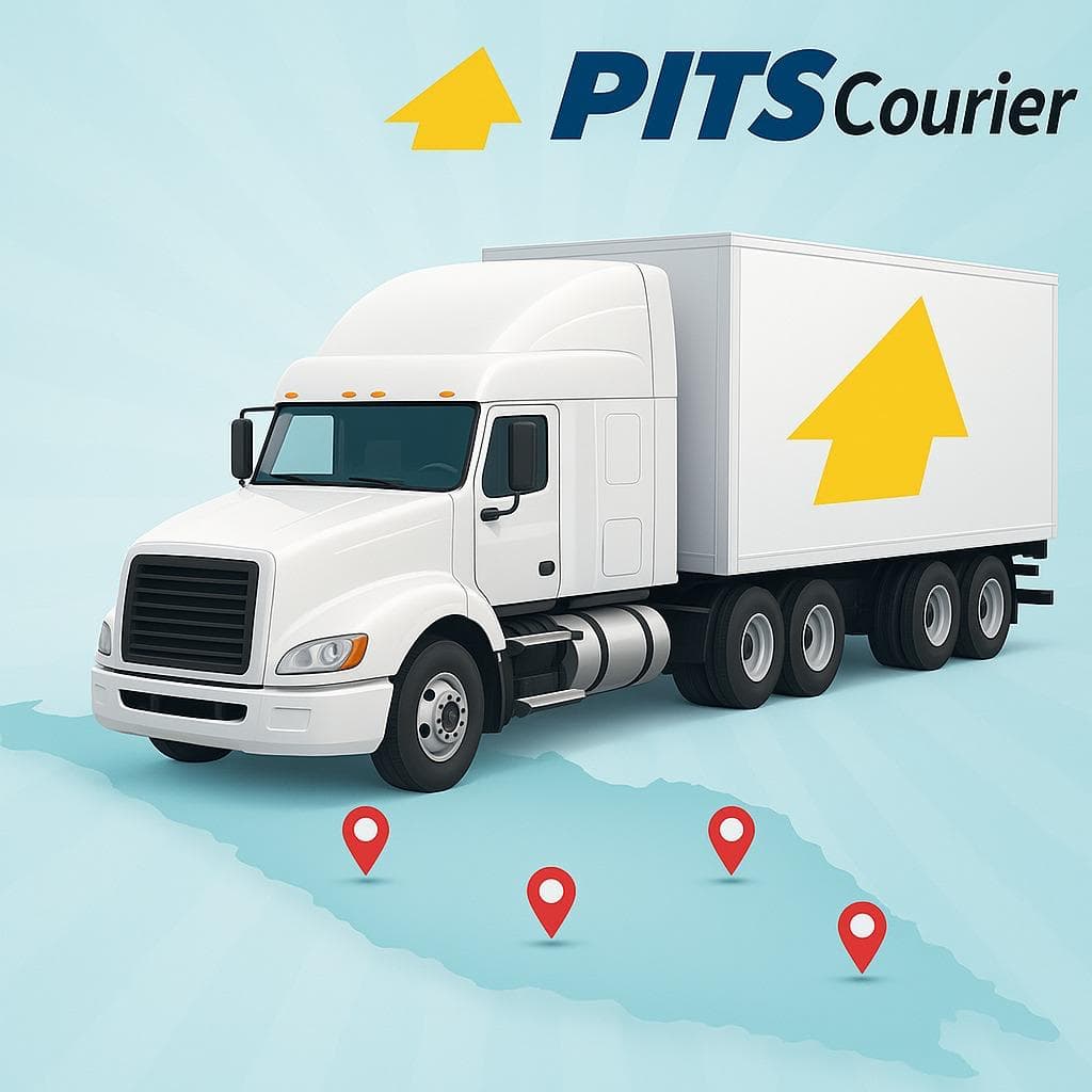 Camión de PITS Courier transportando paquetes - Servicio de mensajería confiable Lima